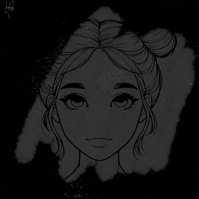 realistic girl with two buns on top of her head