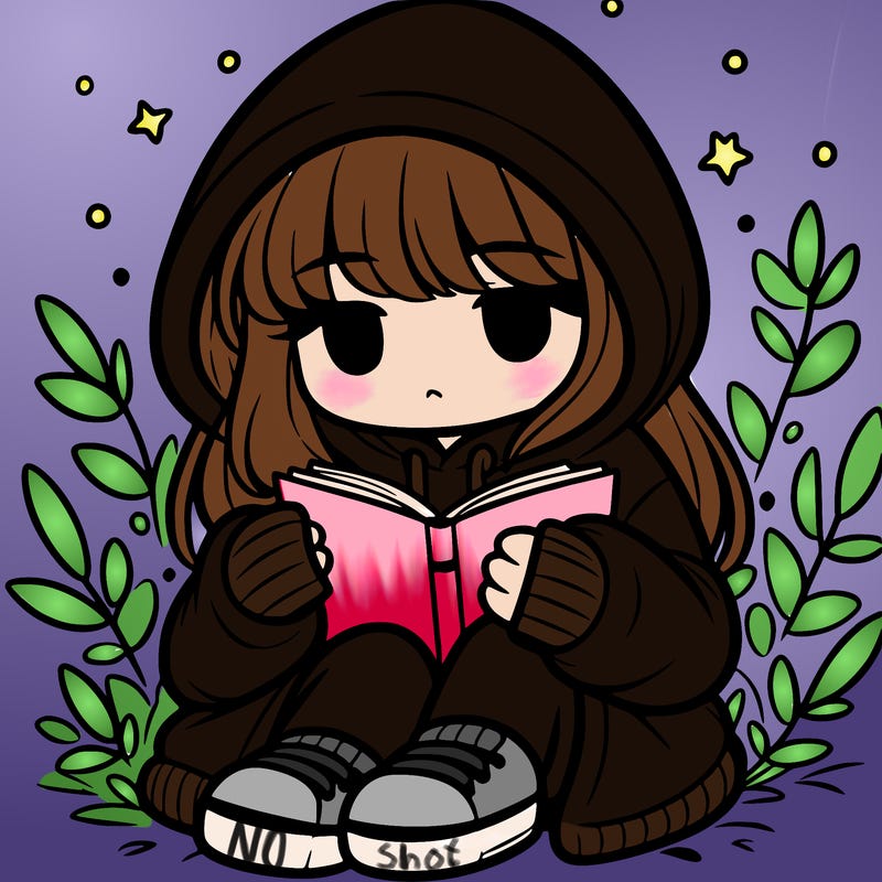 girl in oversized hoodie reading a book