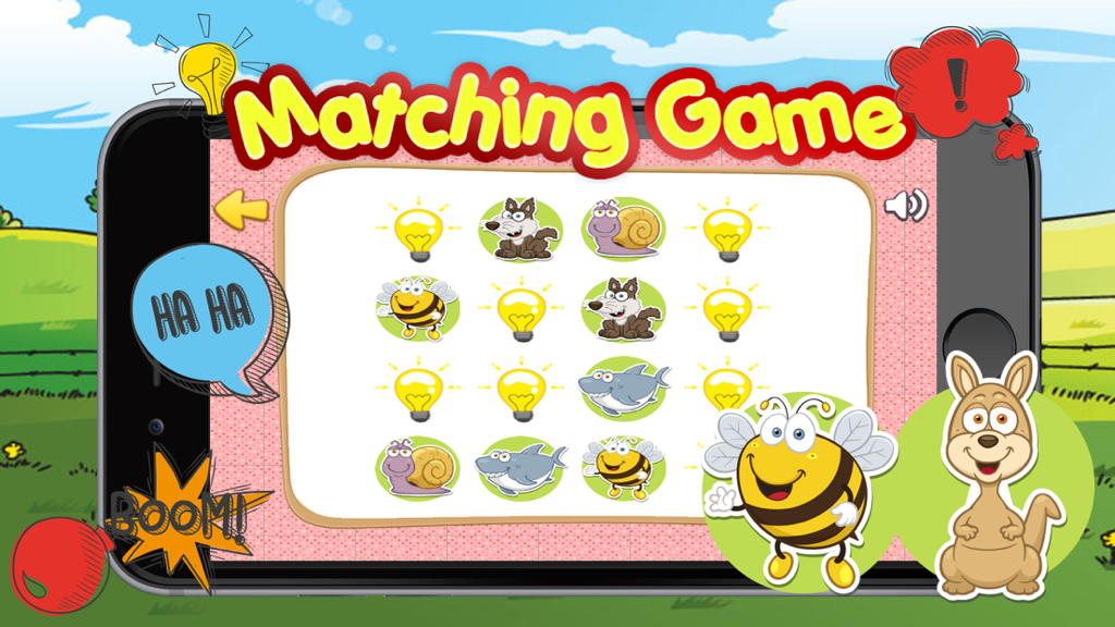 Dinosaur animals friend pair matching game for kid - Interfaz del juego de emparejar parejas de dinosaurios para niños con animales de dibujos animados y tarjetas de memoria.