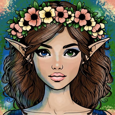 realistic female elf with flower crown