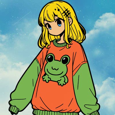girl wearing frogging sweatshirt