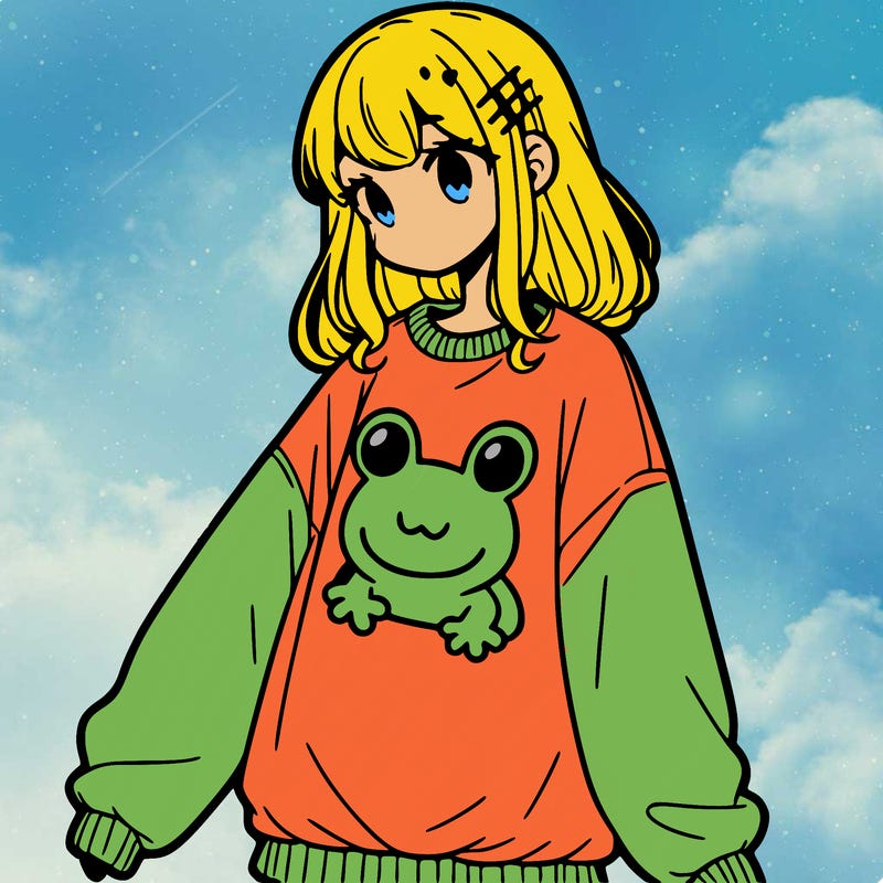 girl wearing frogging sweatshirt