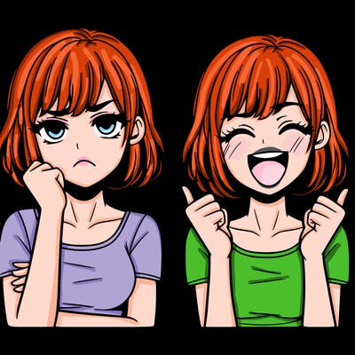 two kinda realistic girls one mad and one happy