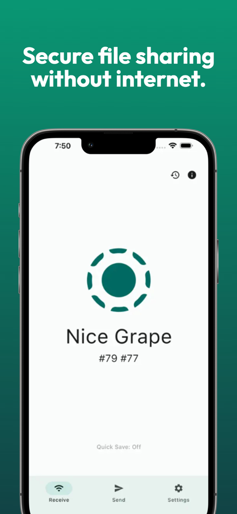 LocalSend app home screen on an iPhone displaying its secure offline file sharing capabilities.