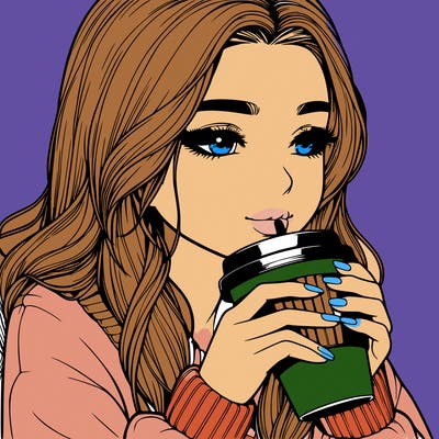 realistic girl drinking coffee