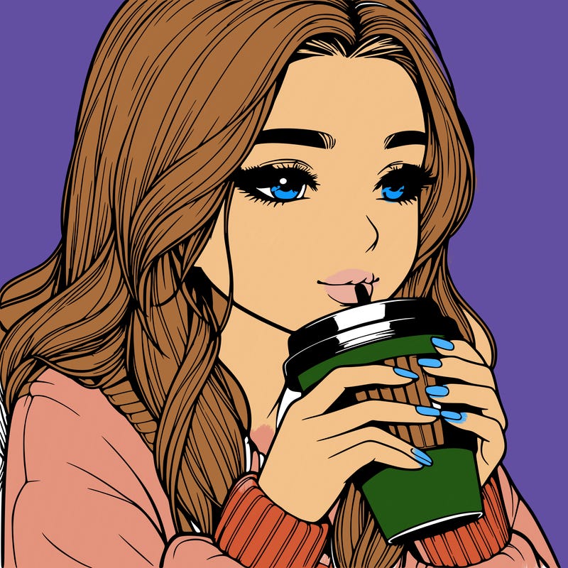 realistic girl drinking coffee