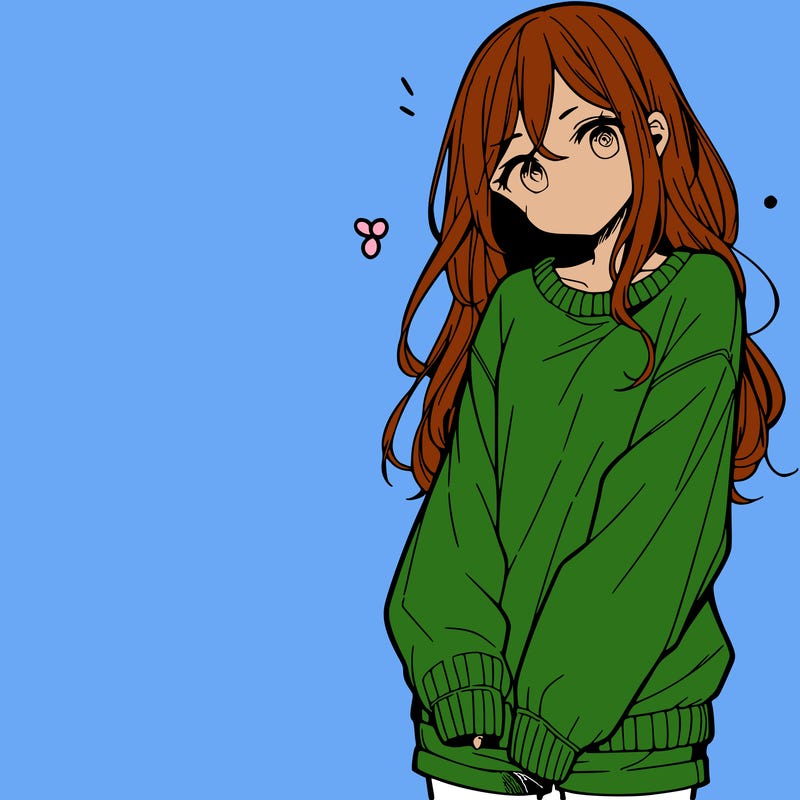 manga teen girl  in a sweater and baggy pants