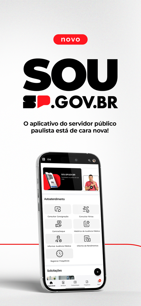 Panel de la aplicación móvil SOU.SP.GOV.BR para funcionarios públicos de São Paulo