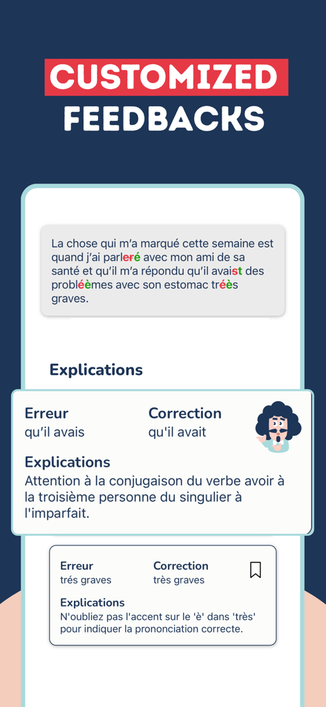 Français sans Fautes - Grammar - パーソナライズされたフランス語文法修正と詳細なルール説明を示すアプリインターフェース