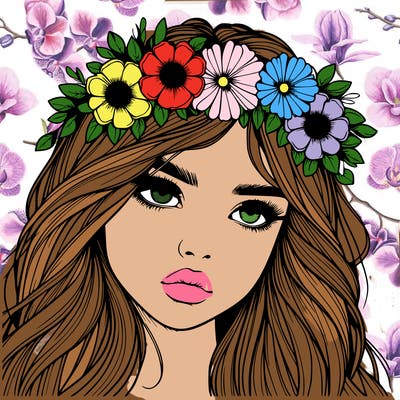 realistic girl with flowers crown