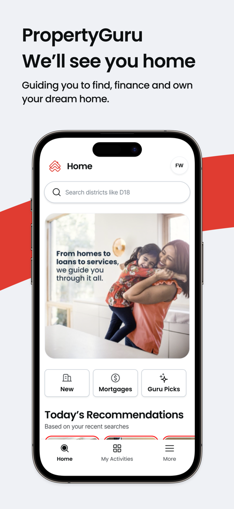 PropertyGuru Singapore - PropertyGuru Singapore app home screen showing property search and mortgage options