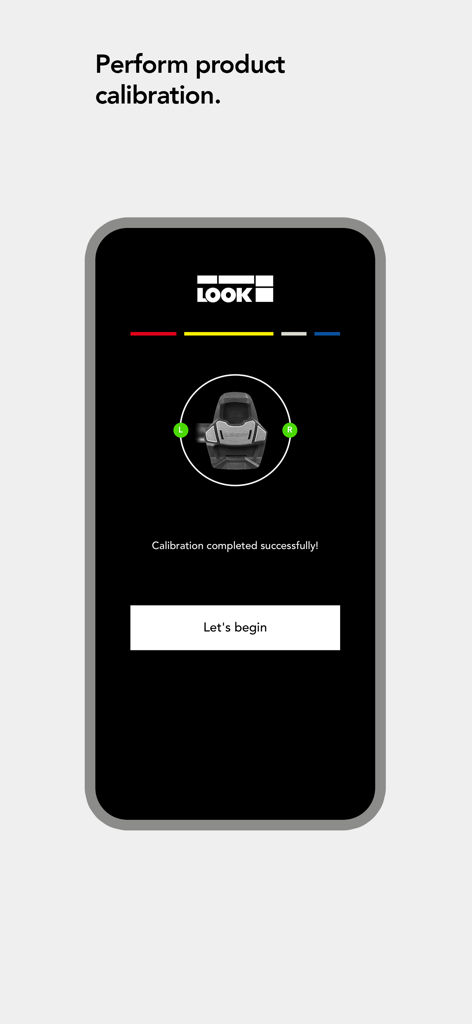 Pantalla de la aplicación LOOK CYCLE que muestra una calibración de producto exitosa para pedales de potenciómetro de ciclismo