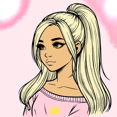 realistic girl with a high ponytail