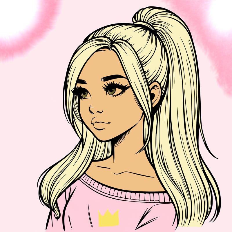 realistic girl with a high ponytail