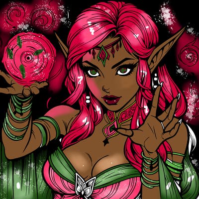 realistic scary beautiful elf sorceress casting spell