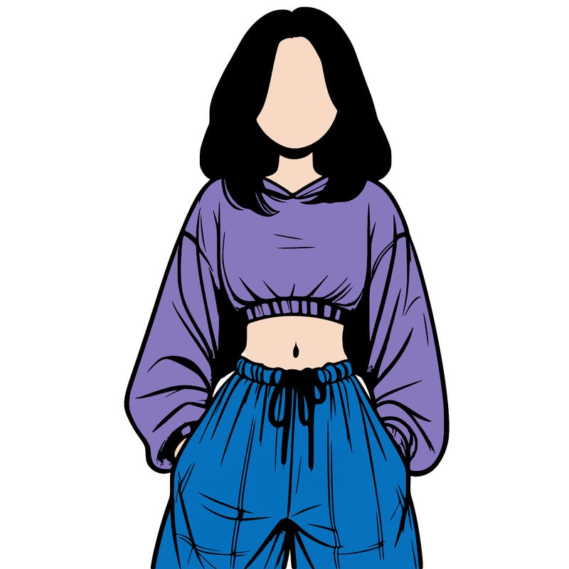 realistic girl faceless with baggy pants and a crop top