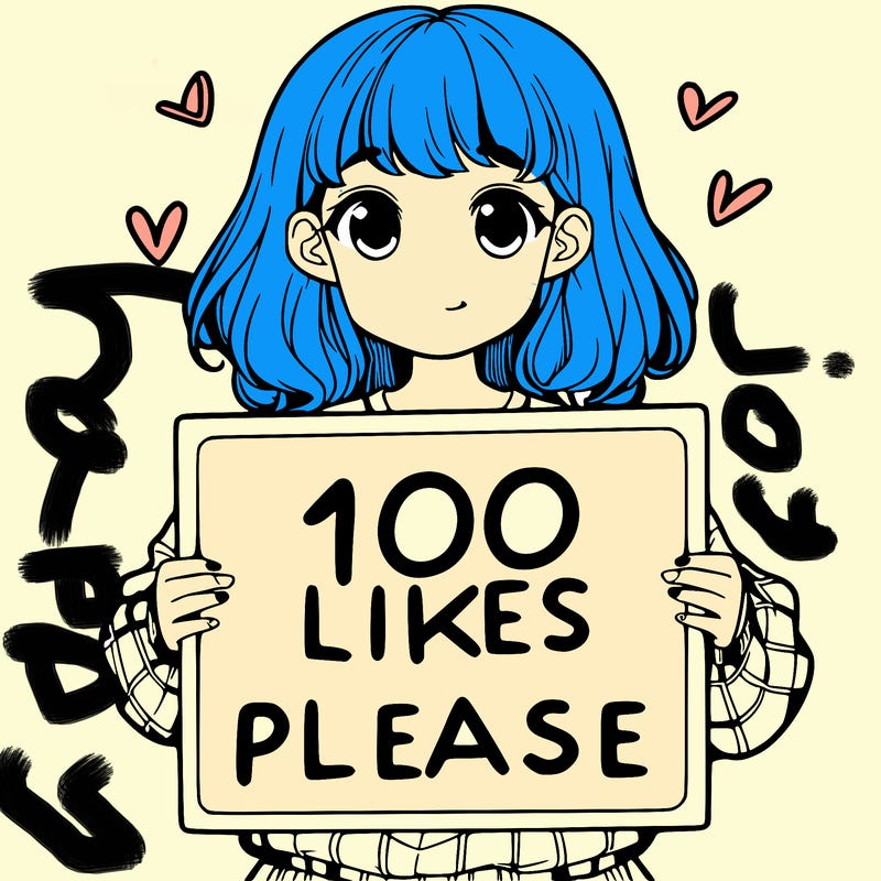a girl holding a sign saying 100 likes please