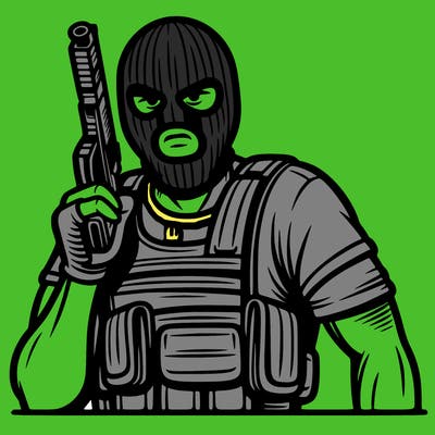 a man in a  ski mask with a gun