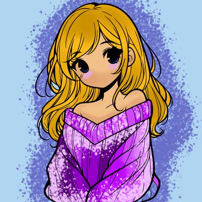 shy pretty girl wearing a sweater that is falling off one shoulder portrait