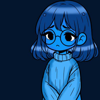 sad girl with glasses in a sweater