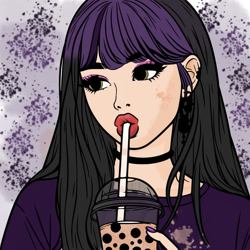 aesthetic realistic girl drinking boba