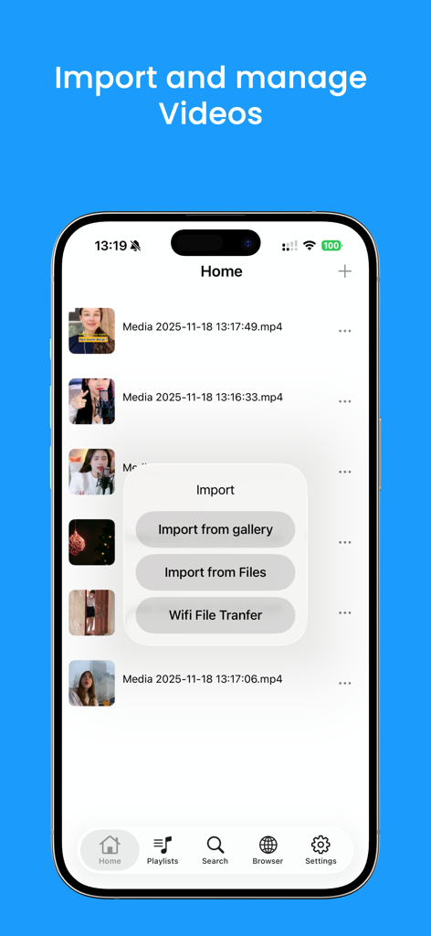 Videos Locker - User interface of Videos Locker app showing video management and import options.