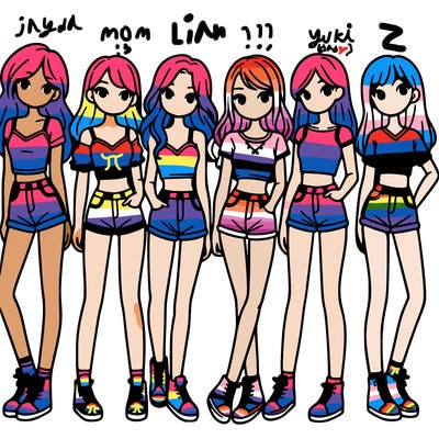 a group of girls wearing crop tops and shorts