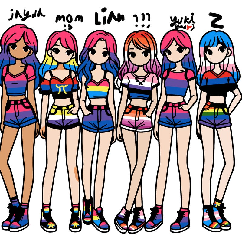 a group of girls wearing crop tops and shorts