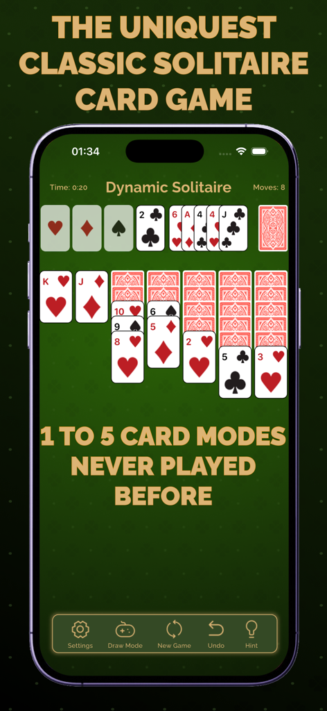Solitaire Klondike: Card Games - Jugabilidad de Solitario Klondike en iPhone con modos únicos de tirada de 1 a 5 cartas
