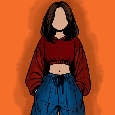 realistic girl faceless with baggy pants and a crop top
