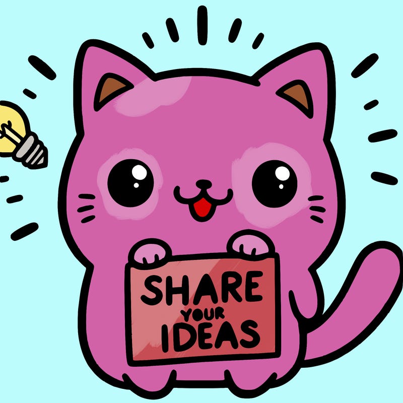 a cute cat saying share your ideas