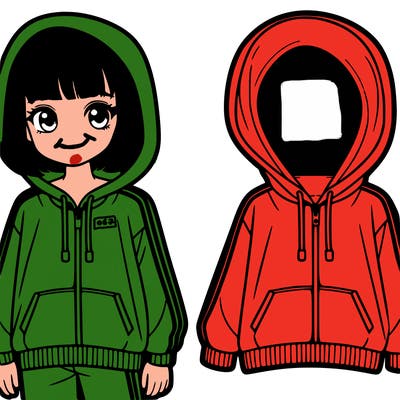 girl wearing tracksuit and hoodie with no hair