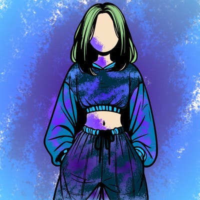 realistic girl faceless with baggy pants and a crop top