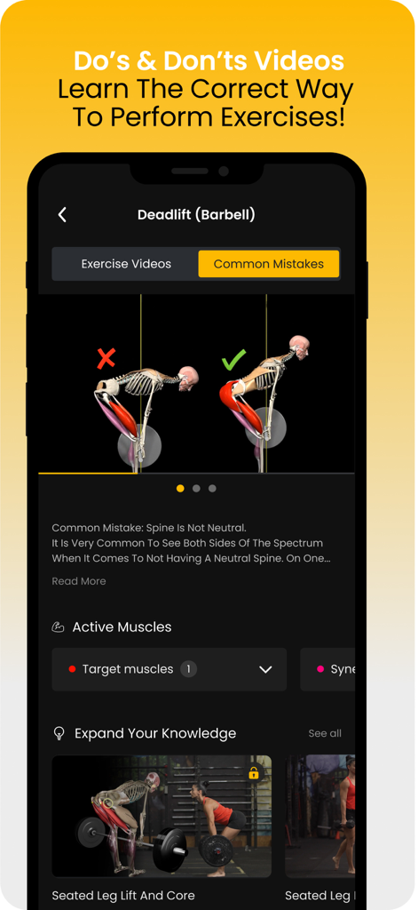 Strength Training by M&M - A 3D anatomical comparison of correct and incorrect barbell deadlift posture showing a neutral versus rounded spine