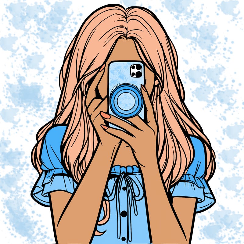 a realistic girl holding her phone taking pictures