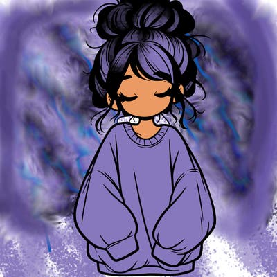 girl with baggy sweatshirt and messy bun