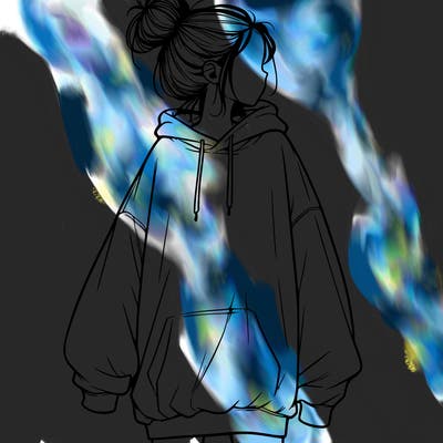realistic girl with a oversized sweatshirt on and a bun