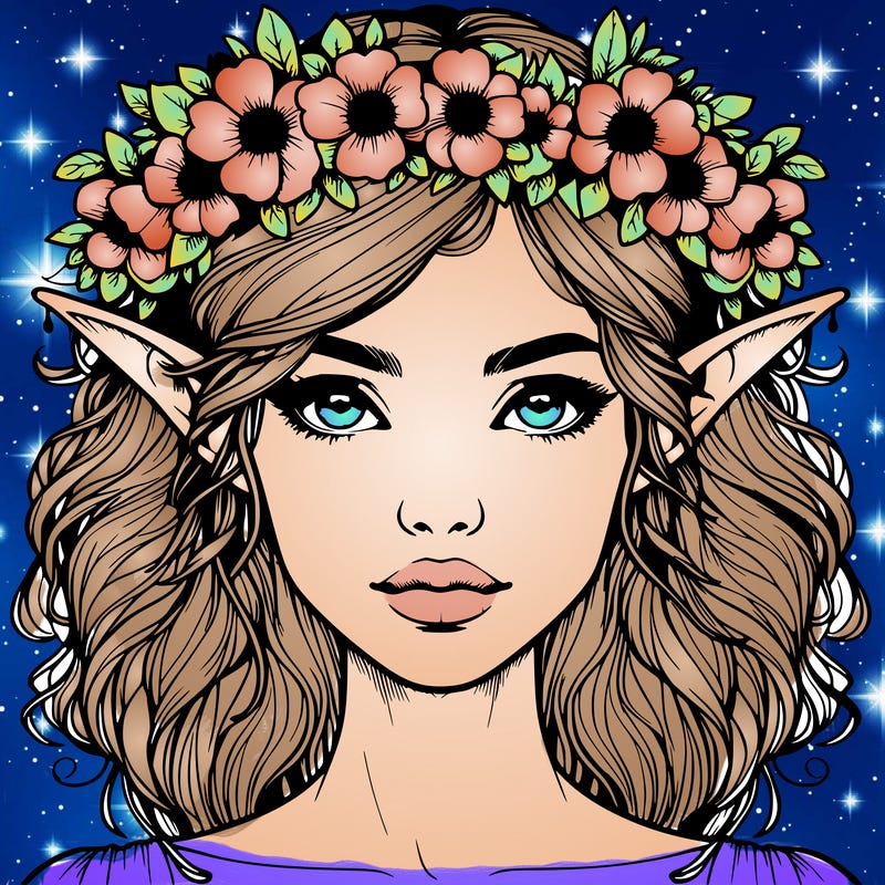 realistic female elf with flower crown