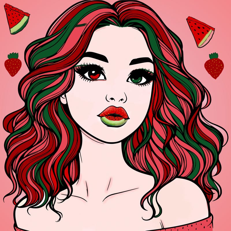 realistic girl with wavy hair and lips