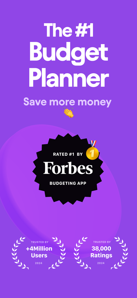 Buddy: Budget Planner App - Pantalla de marketing de la aplicación Buddy Budget Planner destacando su calificación número uno por Forbes y millones de usuarios de confianza.