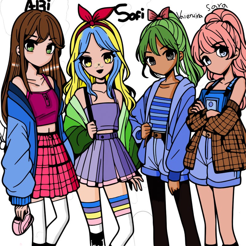 teen manga girls group of 4
