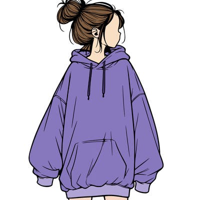 realistic girl with a oversized sweatshirt on and a bun