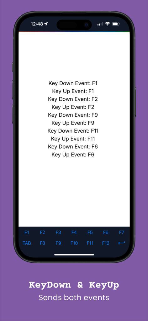 FKeys + Tab - FKeys plus Tab app interface showing a log of function key press events