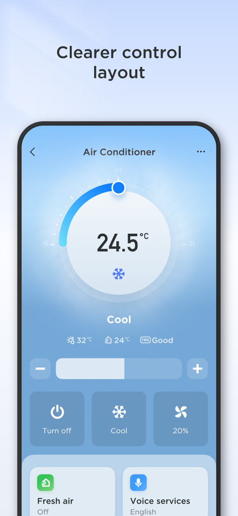 TCL Home app interface showing remote control for a smart air conditioner.