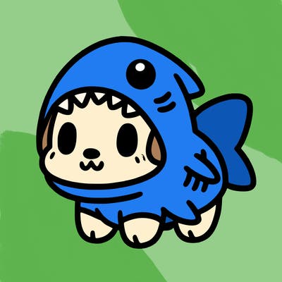 cute dog wearing a shark costume