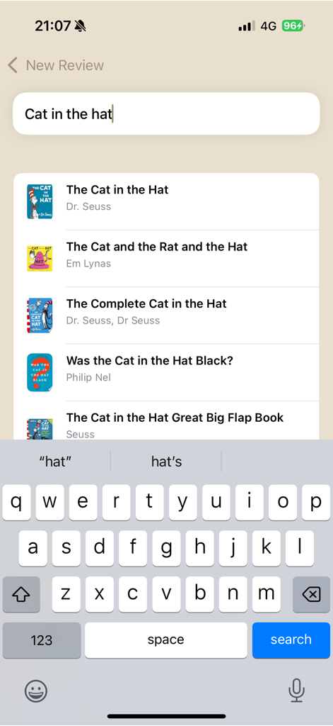 Book Journal - Searching for books in the Book Journal app on iPhone