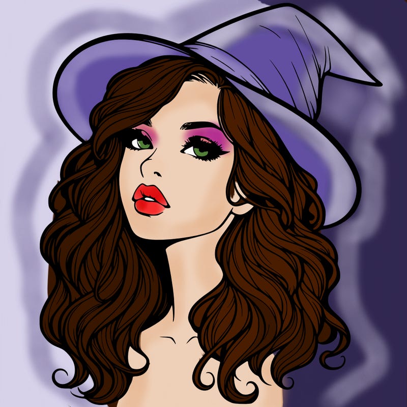realistic witch girl with wavy hair and lips