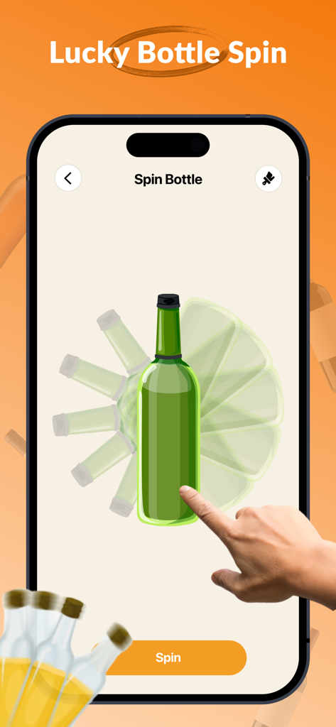 Lucky Tap: Touch, Spin, Decide - A person using the spin the bottle feature on the Lucky Tap mobile app