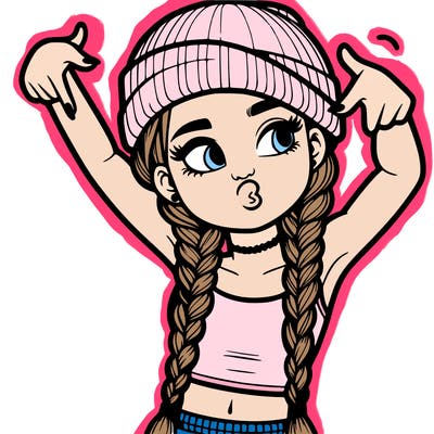 realistic teenage girl with braids and a beanie and crop top doing 🫶🏼
