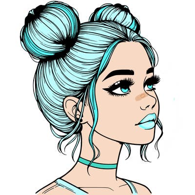 realistic girl with buns on the top of her head